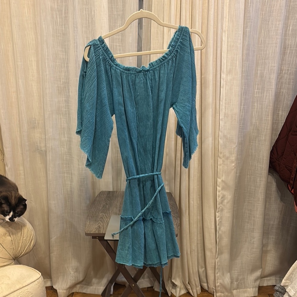 Umgee Turquoise Off-Shoulder Dress with Ruffle